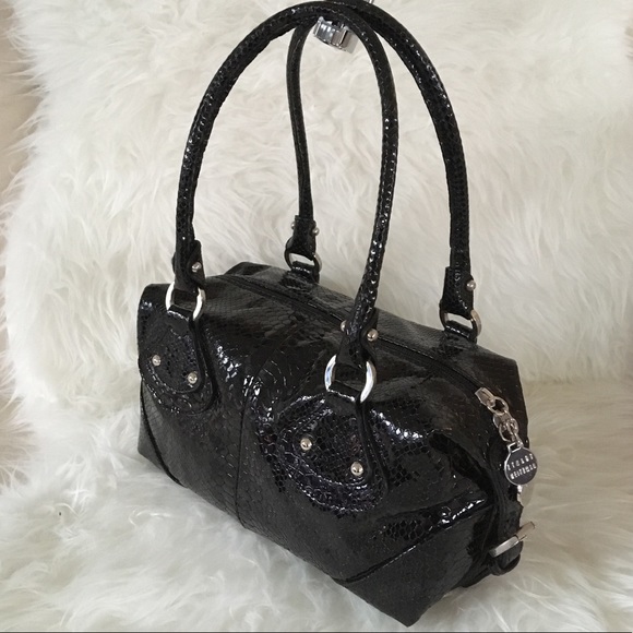 New Stuart Weitzman Snake Patent Leather Black Bag - Picture 5 of 7